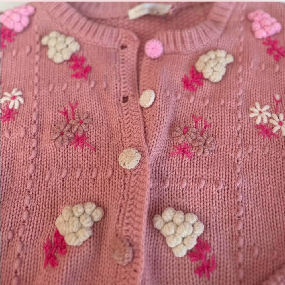 LoveShackFancy NWT Pink Floral Crochet Cardigan - Picture 6 of 8